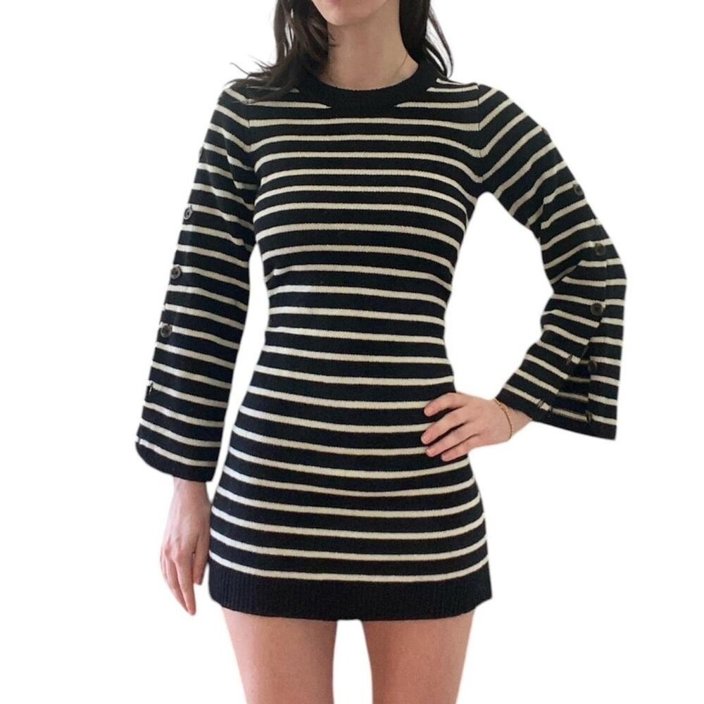 Black and white mini dress with button detailing, size xs